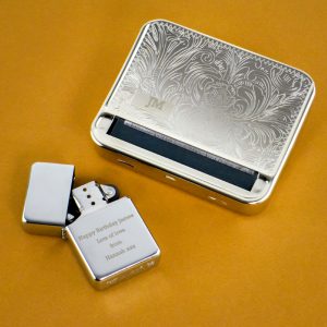 Personalised Tobacco Tin and Silver Lighter Set - Great Gift for Dad