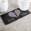 Personalised Two Hearts Slate Coaster Set - Split Heart Couples Gift