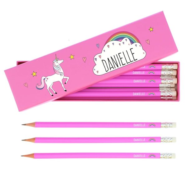 Personalised Unicorn Box Of Pink Pencils - Personalised Gifts - Set Of 12 Personalised Pink Pencils