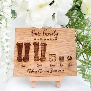 Personalised Wooden Welly Family Plaque - Great Family Gift
