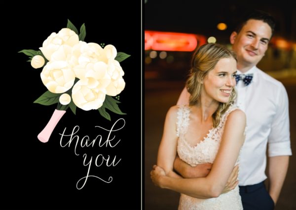 Pretty Bouquet Thank You 8x6" (20x15cm) Folded Greeting Card - Gloss, Card & Stationery Black