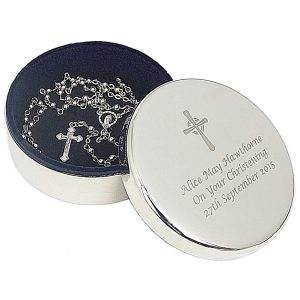 Rosary Beads And Personalised Christening Trinket Box - Personalised Gifts - Elegant Silver Coloured Glass Rosary Beads