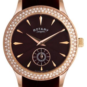 Rotary Classic Rose Gold Stone Set Brown Ladies' Watch