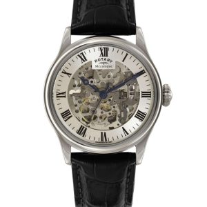 Rotary Skeleton Stainless Steel Silver Men's Automatic Watch