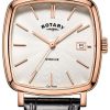 Rotary Windsor Rose Gold Brown Leather Strap Men's Cushion Watch