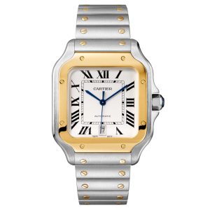 Santos De Cartier Watch Large Model, Automatic Movement, Yellow Gold, Steel, Interchangeable Metal And Leather Bracelets