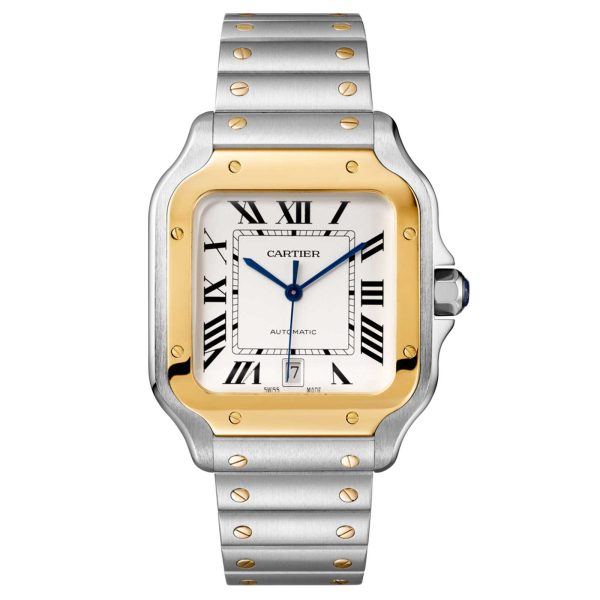 Santos De Cartier Watch Large Model, Automatic Movement, Yellow Gold, Steel, Interchangeable Metal And Leather Bracelets