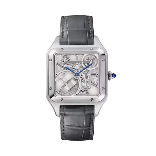Santos-Dumont Skeleton Watch, Large Model, Automatic Movement, Steel, Leather