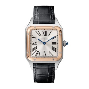 Santos-Dumont Watch Large Model, Quartz Movement, Rose Gold, Steel, Leather