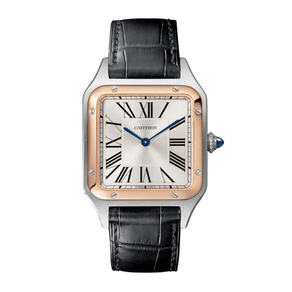 Santos-Dumont Watch Large Model, Quartz Movement, Rose Gold, Steel, Leather
