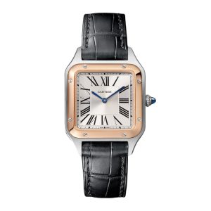 Santos-Dumont Watch Small Model, Quartz Movement, Pink Gold, Steel, Leather