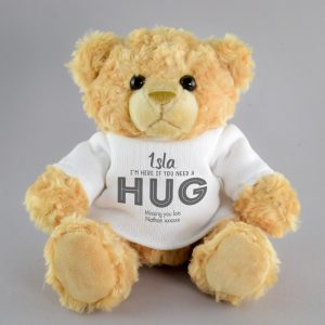 Soft Personalised Teddy Bear Wearing a Cute Printed White Knitted Jumper - A Special Gift To Give Hugs Any Time with Added Personal Printed Message