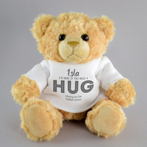 Soft Personalised Teddy Bear Wearing a Cute Printed White Knitted Jumper - A Special Gift To Give Hugs Any Time with Added Personal Printed Message