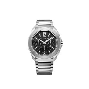 Stainless Steel Octo Roma 42mm Black Dial Auto Gents Interchangable Strap Chrono Watch