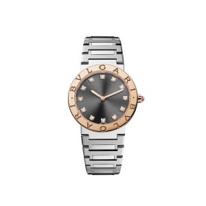 Stainless Steel and 18k Rose Gold Bvlgari Bvlgari 33mm Black Dial Ladies Watch