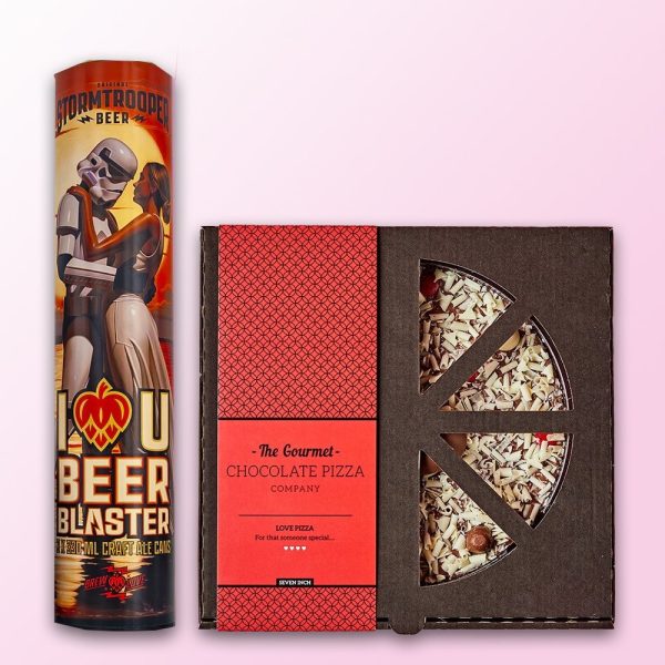 Stormtrooper I Love You Beer Blaster & Sent With Love Chocolate Pizza Gift Set