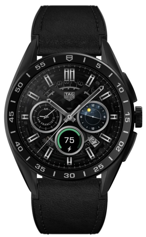 TAG Heuer Watch Connected Calibre E4 45 Titanium Black Leather - Black