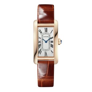 Tank Américaine Watch, Small Model, Quartz Movement, Rose Gold, Leather